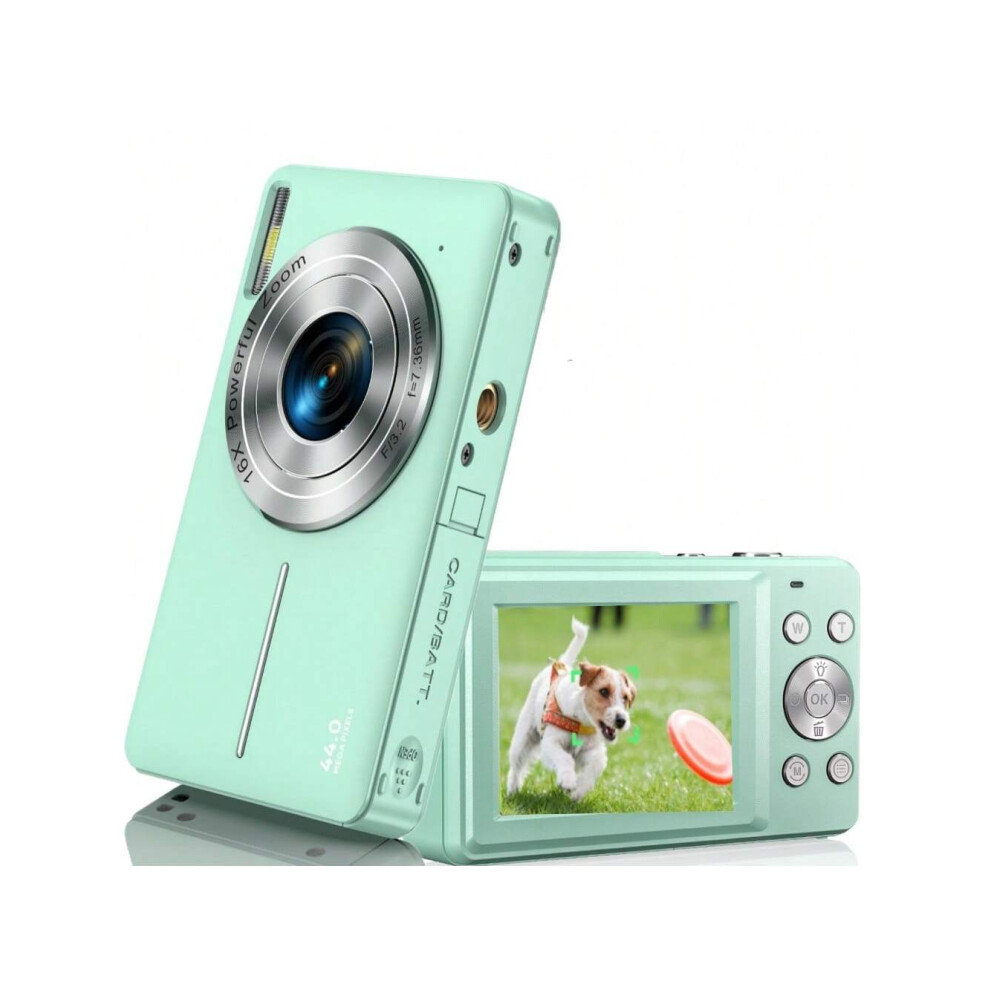 (Green) FHD 1080P Digital Camera, 44MP Point And Shoot, 16X Zoom, Anti-Shake, Vlogging