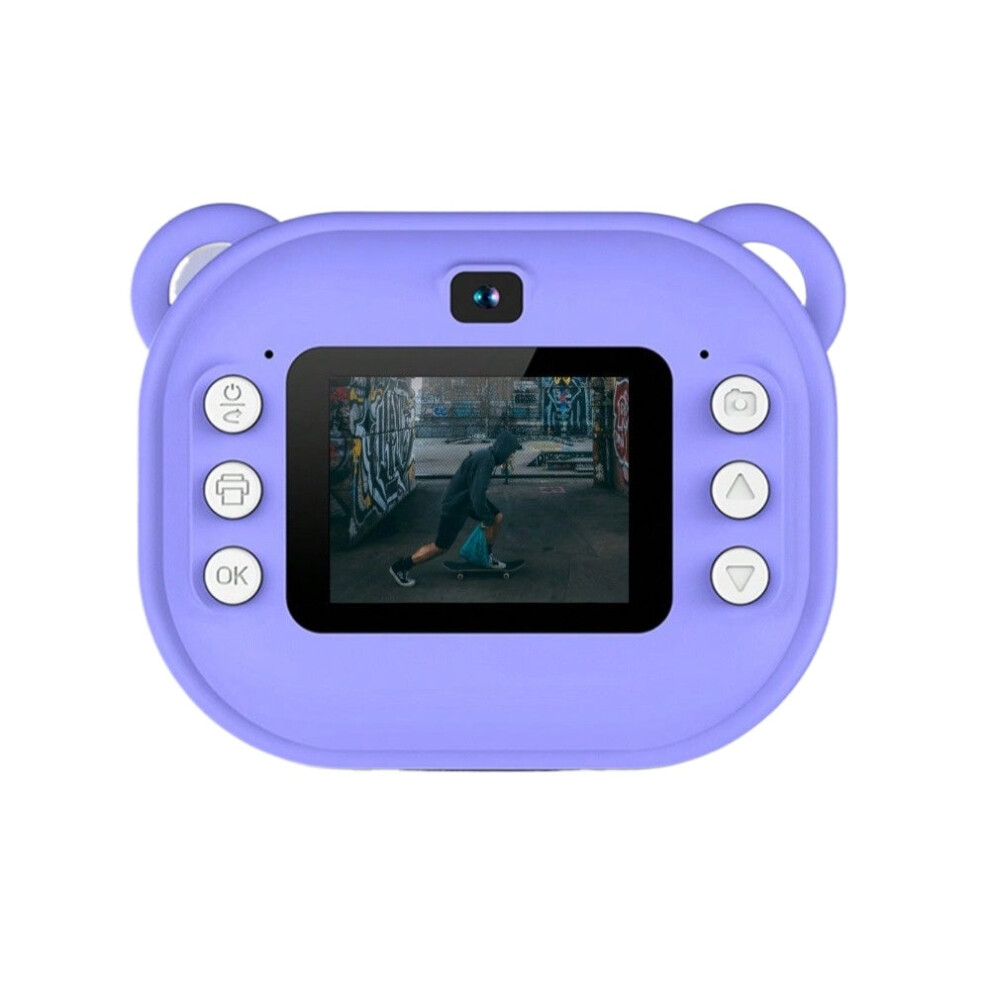 (Purple) Instant Mini Printing Camera, Zero Ink, 1080P Selfie Video, 2.4-Inch IPS Screen, Learning Camera