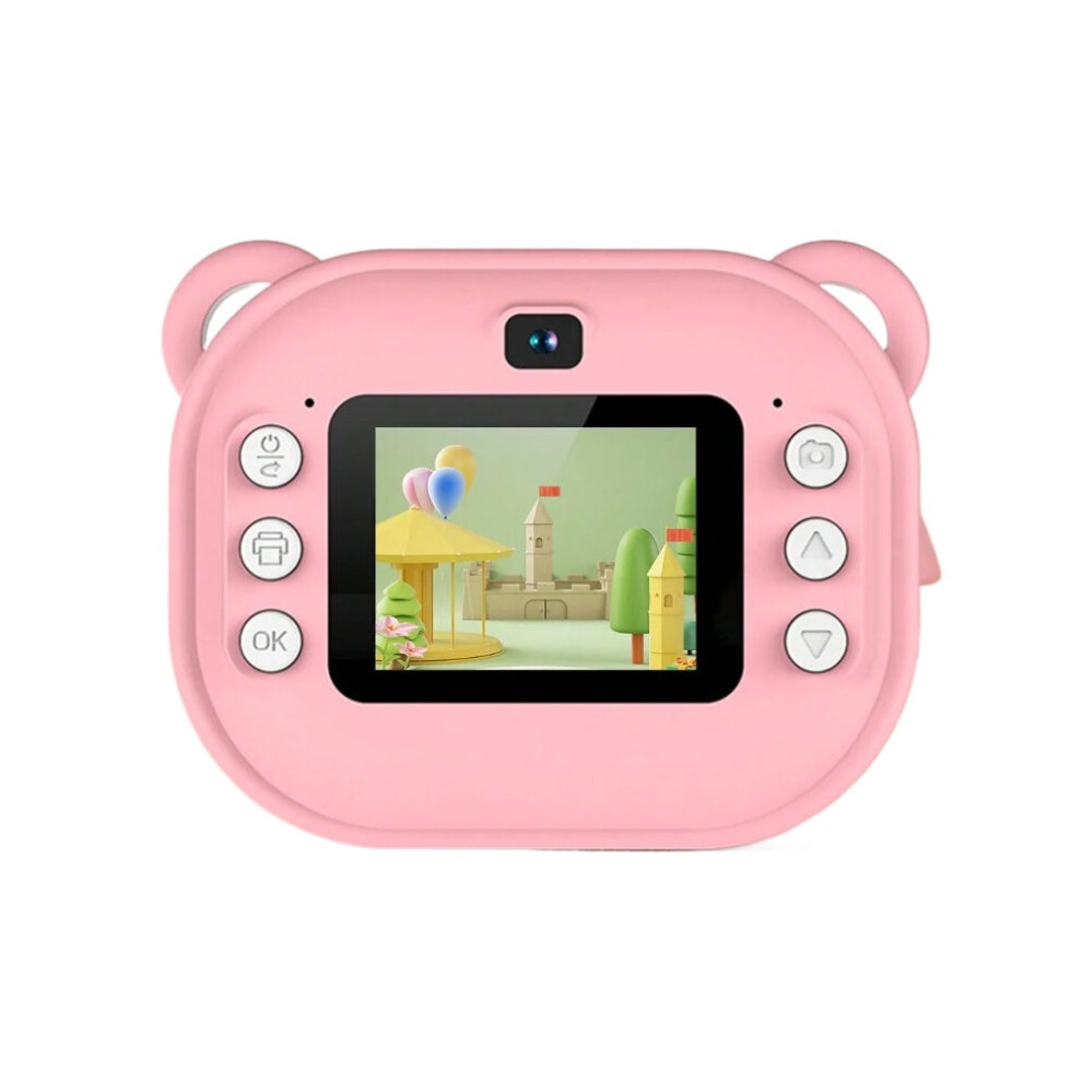 (Pink) Instant Mini Printing Camera, Zero Ink, 1080P Selfie Video, 2.4-Inch IPS Screen, Learning Camera