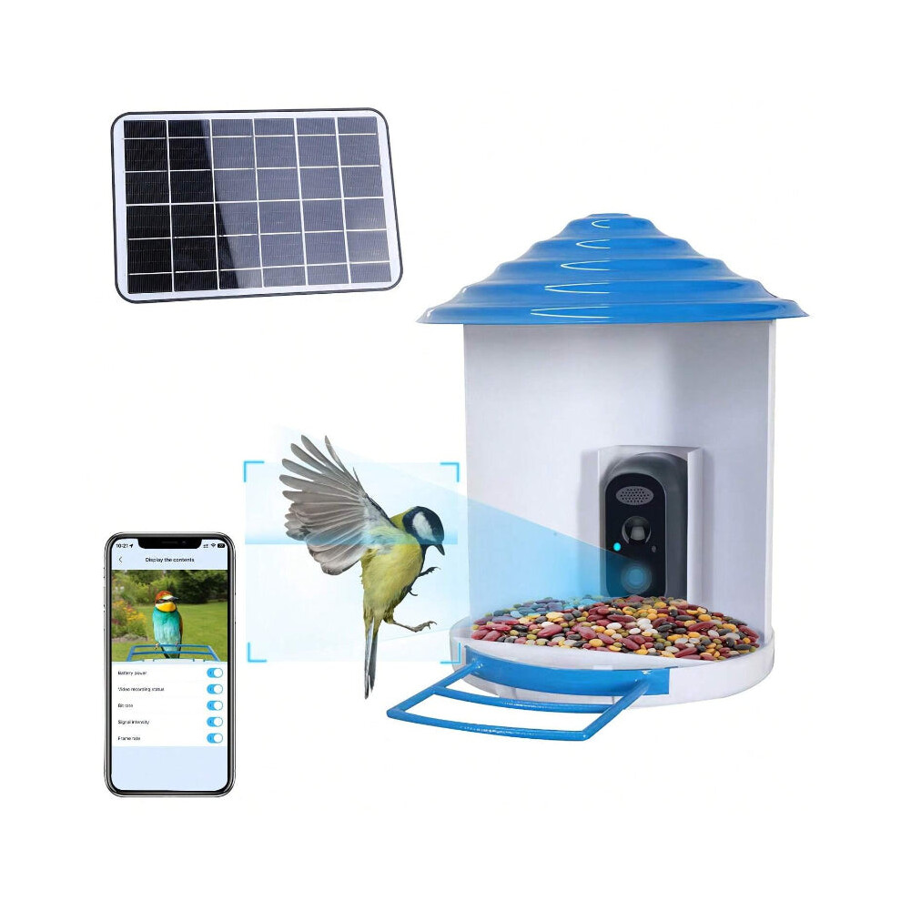 Smart Bird Feeder with Solar Camera, 1080P HD, AI Detection, WiFi, IP65 Waterproof