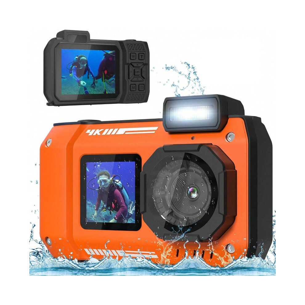 33FT 4K 65MP Waterproof Underwater Camera, Rugged Dustproof Shockproof, Dual-Screen, 64GB Card