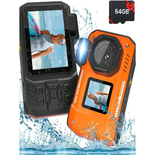 4K 33FT Waterproof Digital Camera, 65MP Autofocus Dual-Screen, 64GB Card, Type-C 1