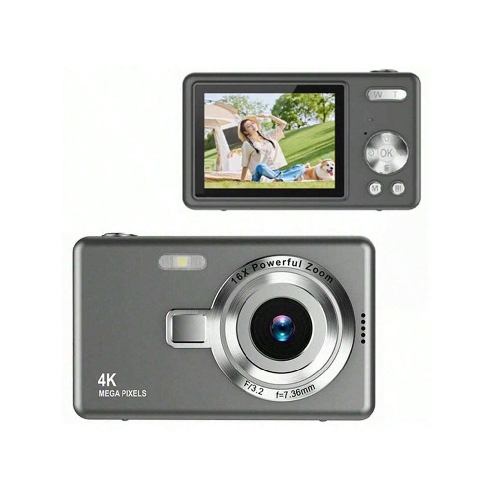 (Dark Grey) 48MP 4K Face Detection Digital Camera with 16X Zoom and Rechargeable Battery