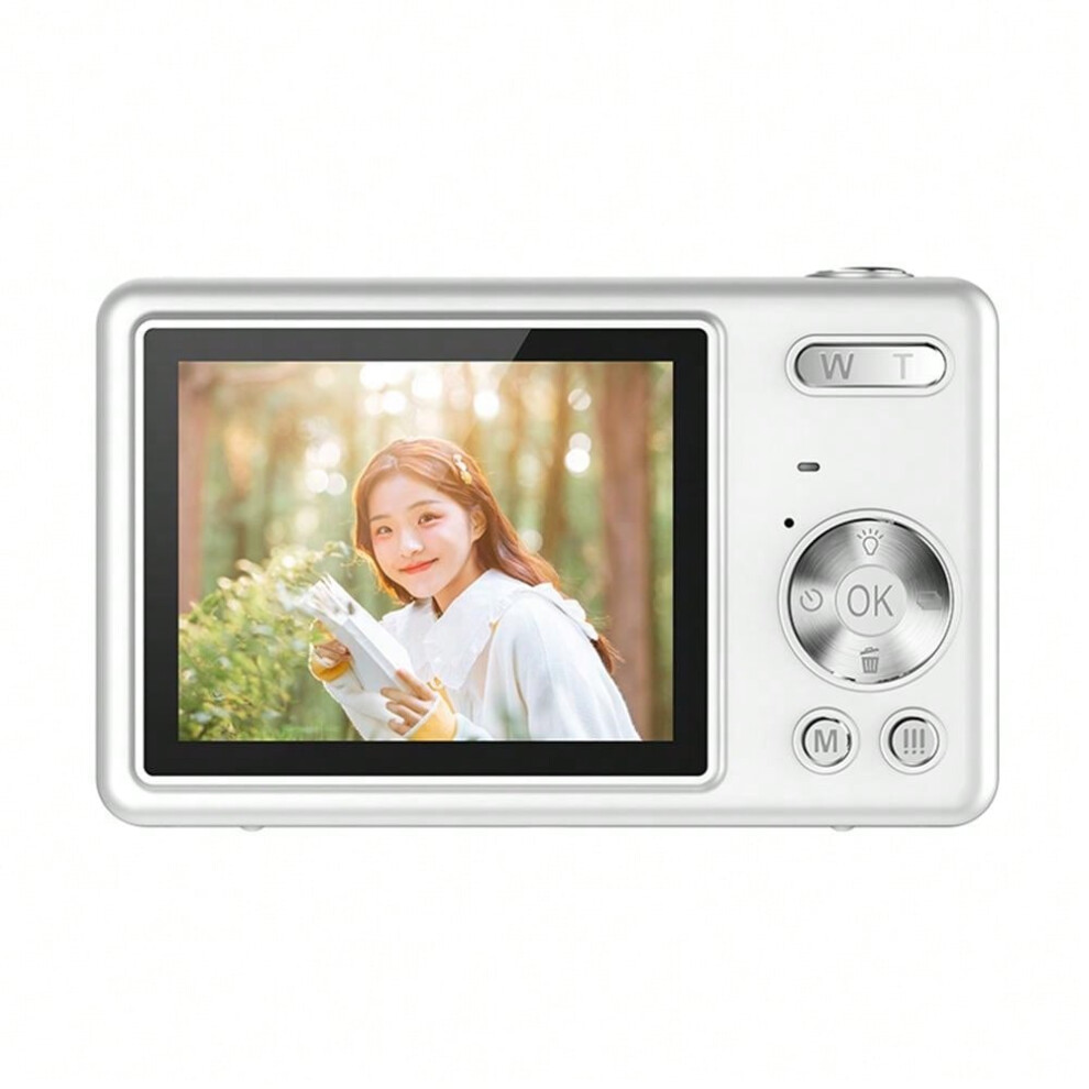 (Silver) 48MP 4K Face Detection Digital Camera with 16X Zoom and Rechargeable Battery