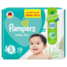 Pampers Baby Dry Diapers Size 5 (11-16 kg), 38 Count, Aloe Vera Lotion, 12-Hour Leakage Protection, Comfortable Fit
