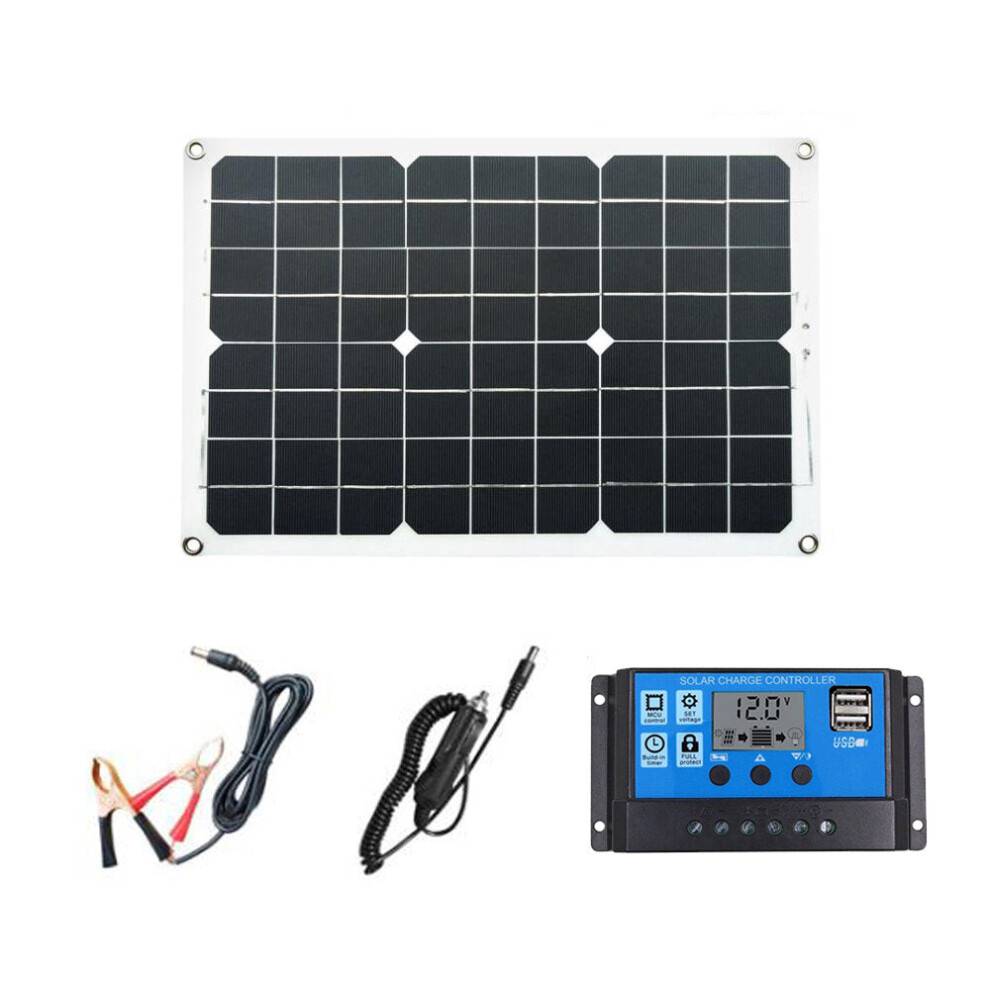 (with 30A controller) 18W Solar Panel Dual 5V/12V USB With 12V/24V 30A Solar Charge Controller LCD Display Waterproof For Car Yacht RV Battery Charger