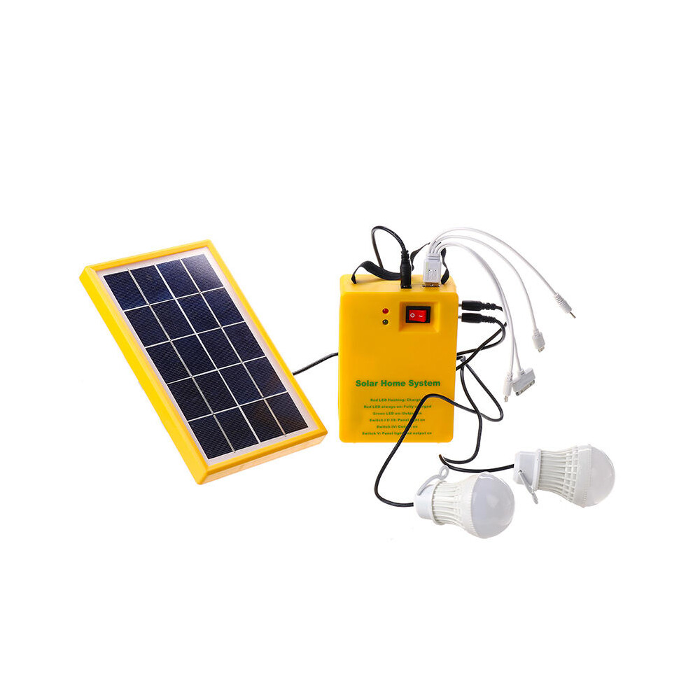 Solar Panel Power Generator Kit 5V USB Charger Home Outdoor System with 2 LED Bulbs Light