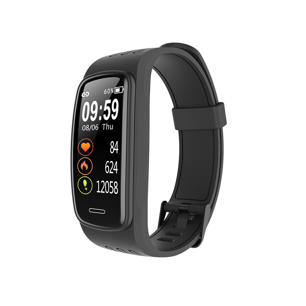 (Black) IP68 Waterproof SpO2 Heart Rate Blood Pressure Monitor Sport Route Track Weather Forecast Smart Watch