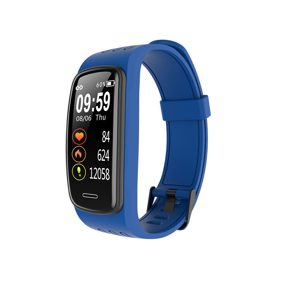 (Blue) IP68 Waterproof SpO2 Heart Rate Blood Pressure Monitor Sport Route Track Weather Forecast Smart Watch