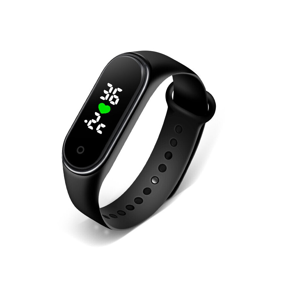 (Black) Real-time Body Temperature Detection Time Display Smart Watch Wristband