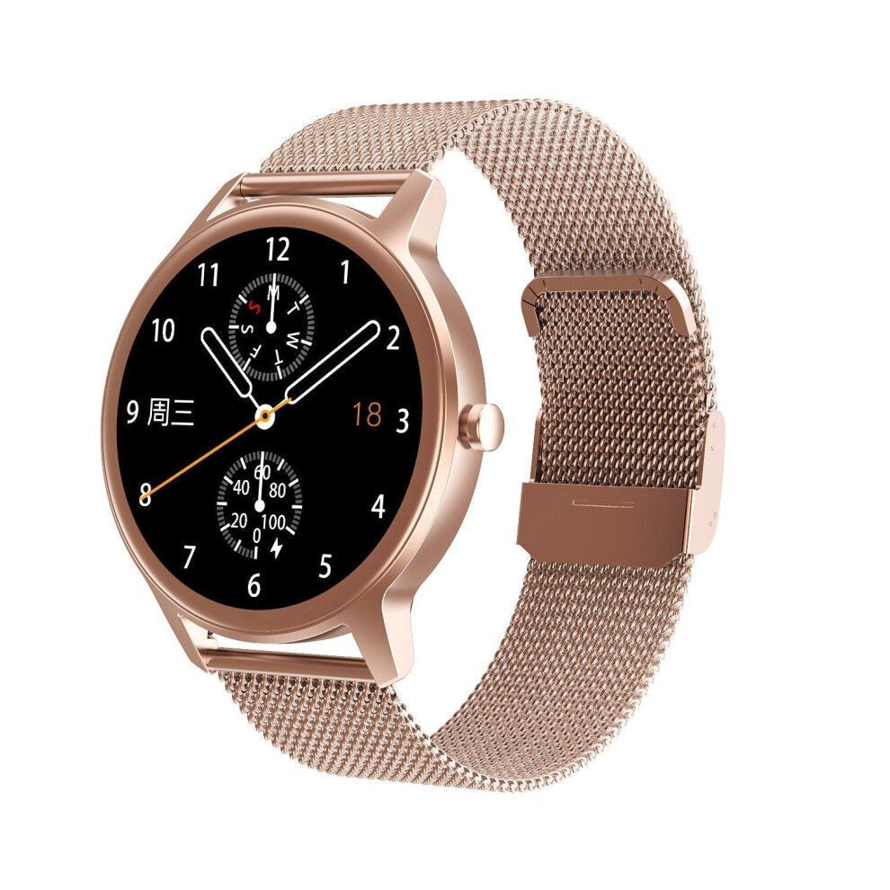 (Rose gold-steel) Full-round Touch Screen Heart Rate Blood Pressure SpO2 Monitor Multiple Dials Camera Music Control Ultra-light Smart Watch