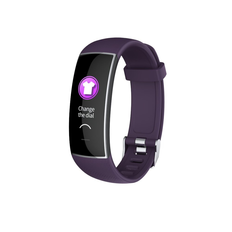 (Purple) Bluetooth 5.0 Wristband Heart Rate Blood Pressure Monitor USB Charging Music Camera Control Smart Watch