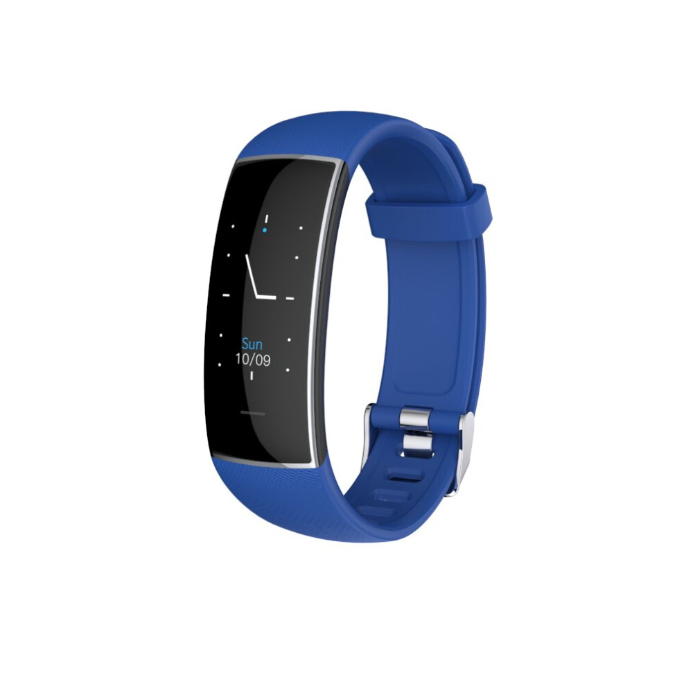 (Blue) Bluetooth 5.0 Wristband Heart Rate Blood Pressure Monitor USB Charging Music Camera Control Smart Watch