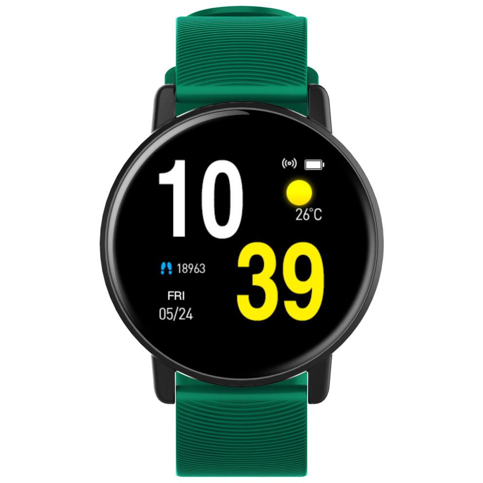 (Green) 1.3 inch Full Touch Screen Heart Rate Blood Pressure Oxygen Monitor Weather Display Distance Calculation Ultra-thin Smart Watch