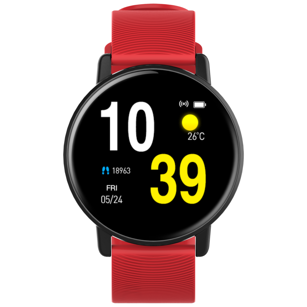 (Red) 1.3 inch Full Touch Screen Heart Rate Blood Pressure Oxygen Monitor Weather Display Distance Calculation Ultra-thin Smart Watch