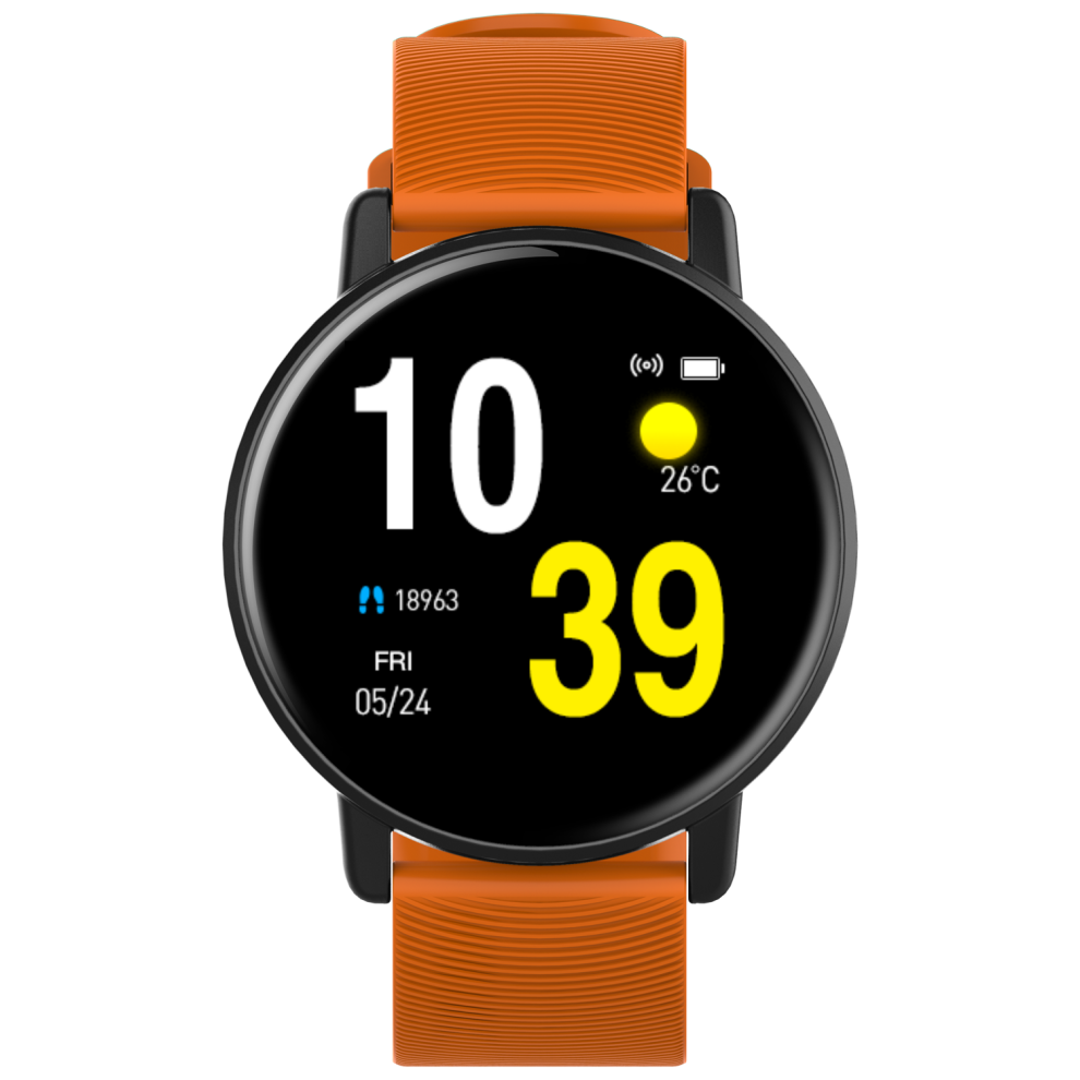 (Orange) 1.3 inch Full Touch Screen Heart Rate Blood Pressure Oxygen Monitor Weather Display Distance Calculation Ultra-thin Smart Watch