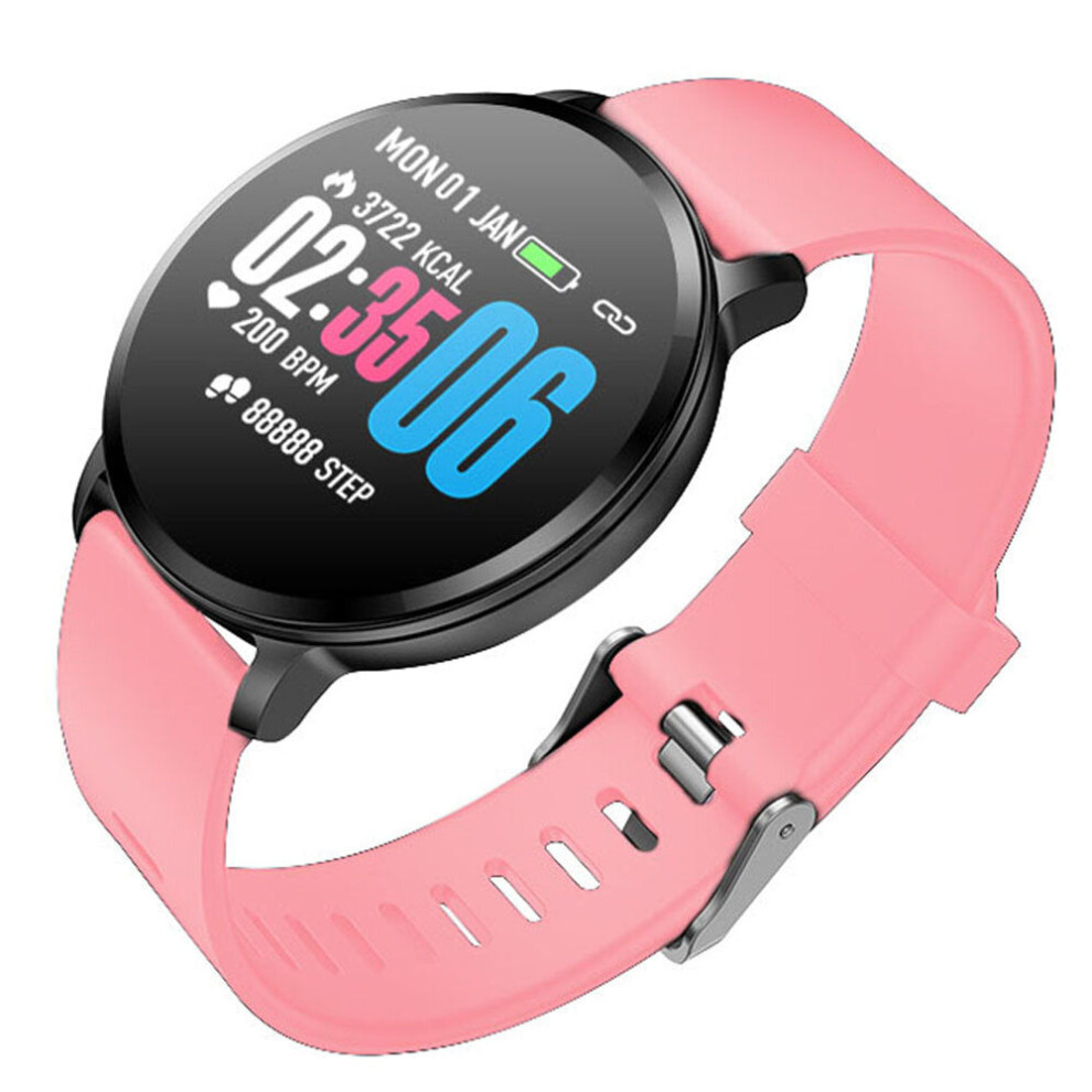 (Pink) 1.3 inch Full Touch Screen Heart Rate Blood Pressure Oxygen Monitor Temperature Measurement Smart Watch