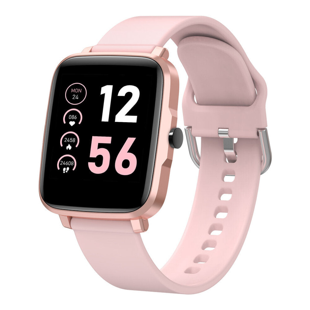 (Pink) 1.54 inch IPS 2.5D Curved Screen BT5.0 Body Temperature Measurement Heart Rate Blood Pressure Monitor IP68 Waterproof Smart Watch