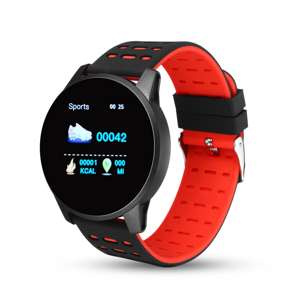 (Red) 1.3' Color Screen Heart Rate Blood Pressure Oxygen Monitor Waterproof Social Message View Smart Watch