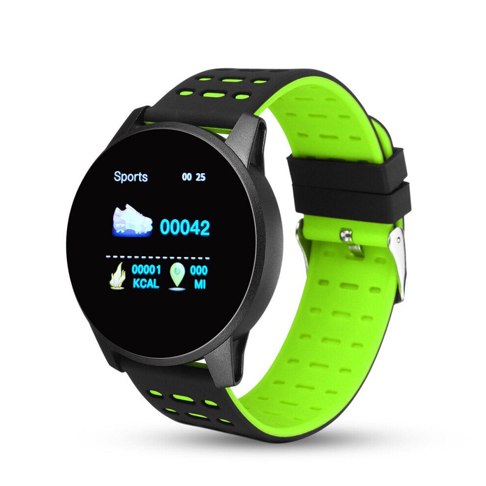 (Green) 1.3' Color Screen Heart Rate Blood Pressure Oxygen Monitor Waterproof Social Message View Smart Watch