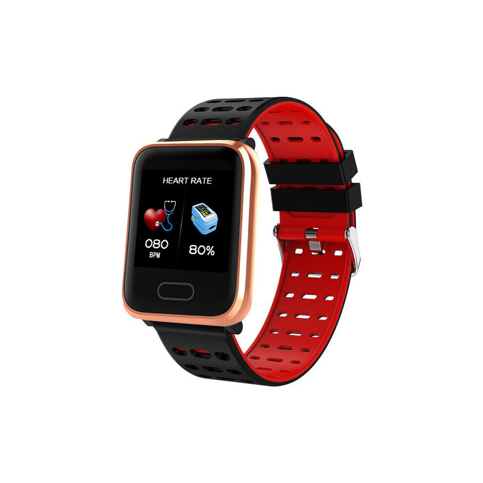 (Red) Weather IP67 Waterproof Heart Rate Blood Pressure Oxygen Monitor Colorful Band Smart Watch