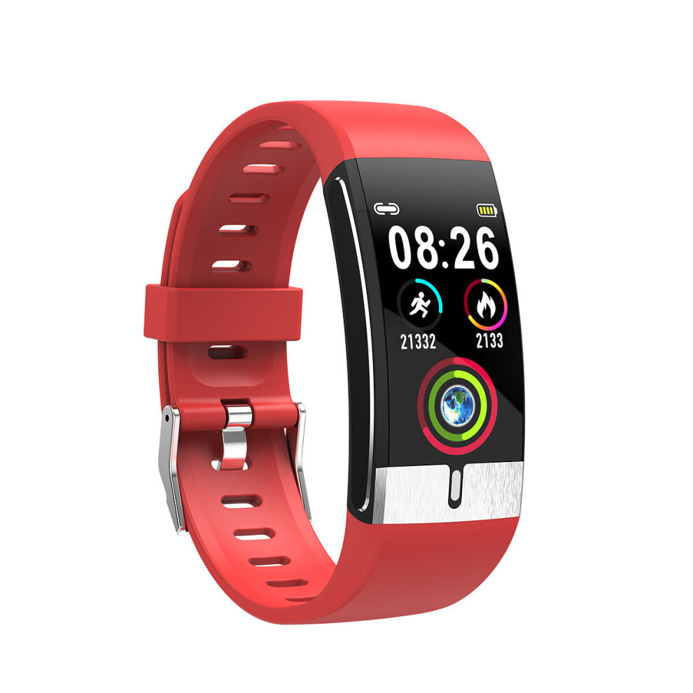 (Red) E66 Thermometer ECG+PPG Heart Rate Blood Pressure Oxygen Monitor IP68 Waterproof USB Charging Smart Watch