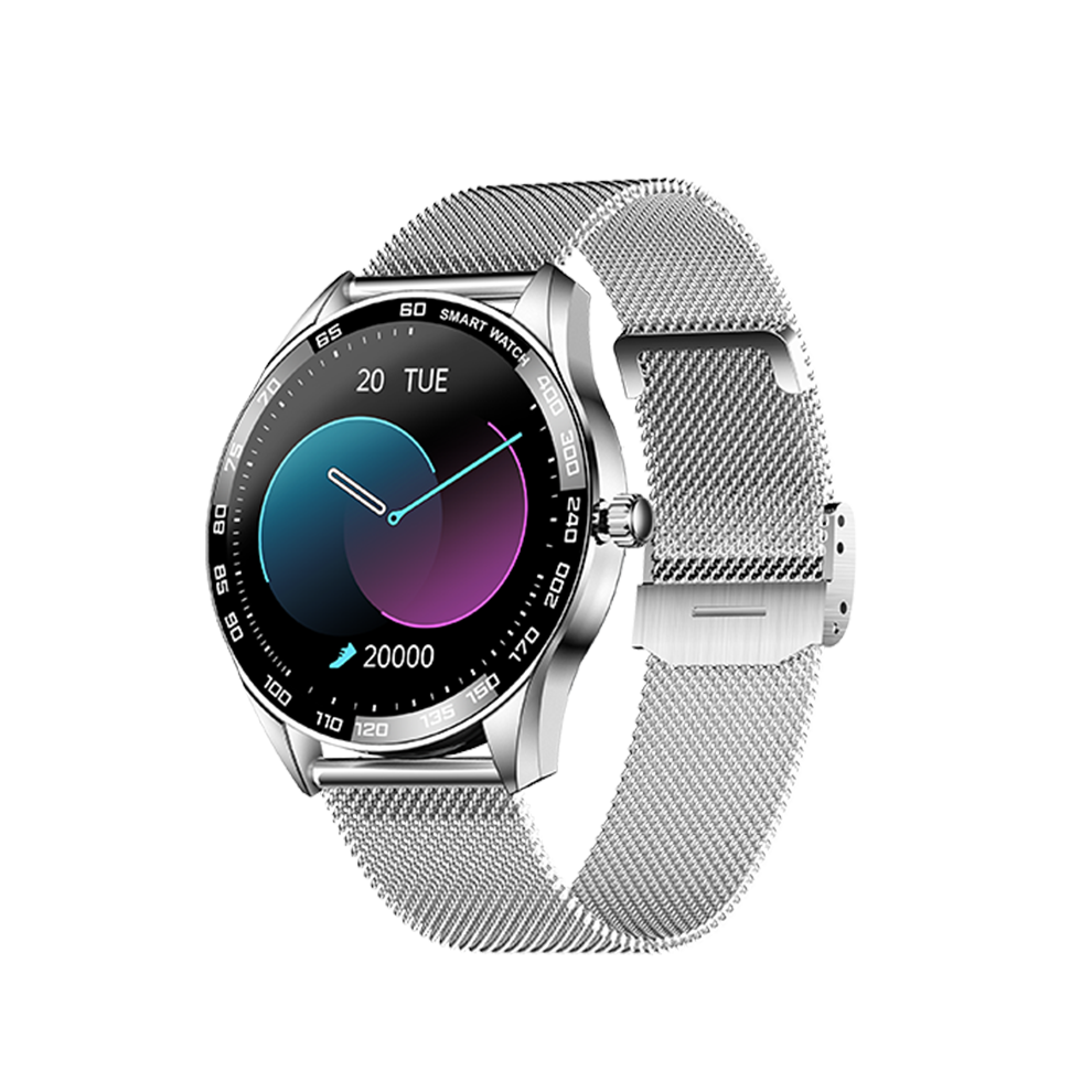 (Silver-steel) 1.32 inch Touch Screen Heart Rate Blood Pressure Oxygen Monitor Customize Watch Face IP67 Waterproof BT5.0 Smart Watch