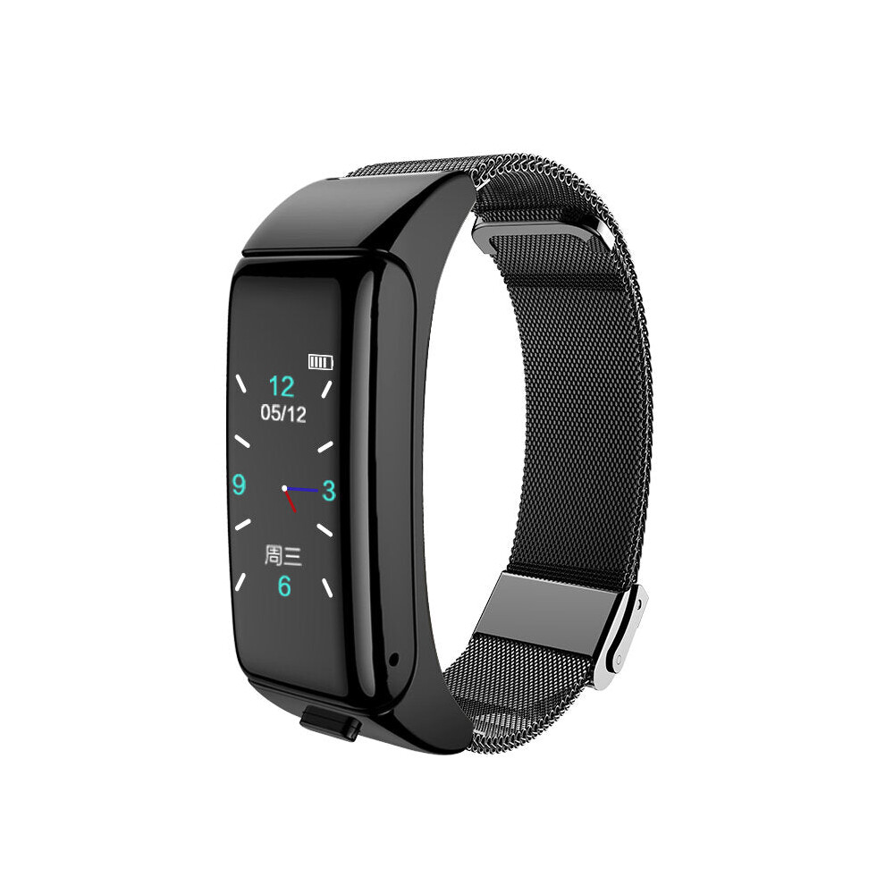 (Black) Bluetooth Calling Heart Rate Blood Presuure Monitor Call Rejection Convenient Earphone Smart Watch Black 9495687789224