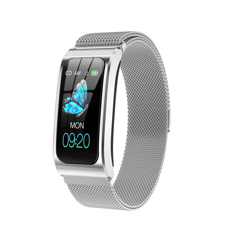 (Silver) 1.14' Blood Pressure O2 Fitness Tracker Large Battery Message View Stopwatch Smart Watch