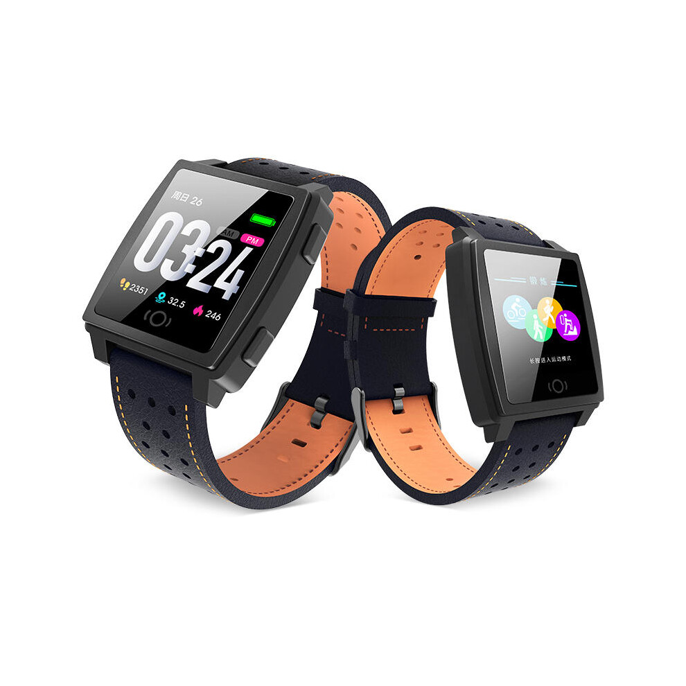 Carbon Fiber Shell Motion Track Record 24-hour Heart Rate Leather Strap Sports Mode Smart Watch