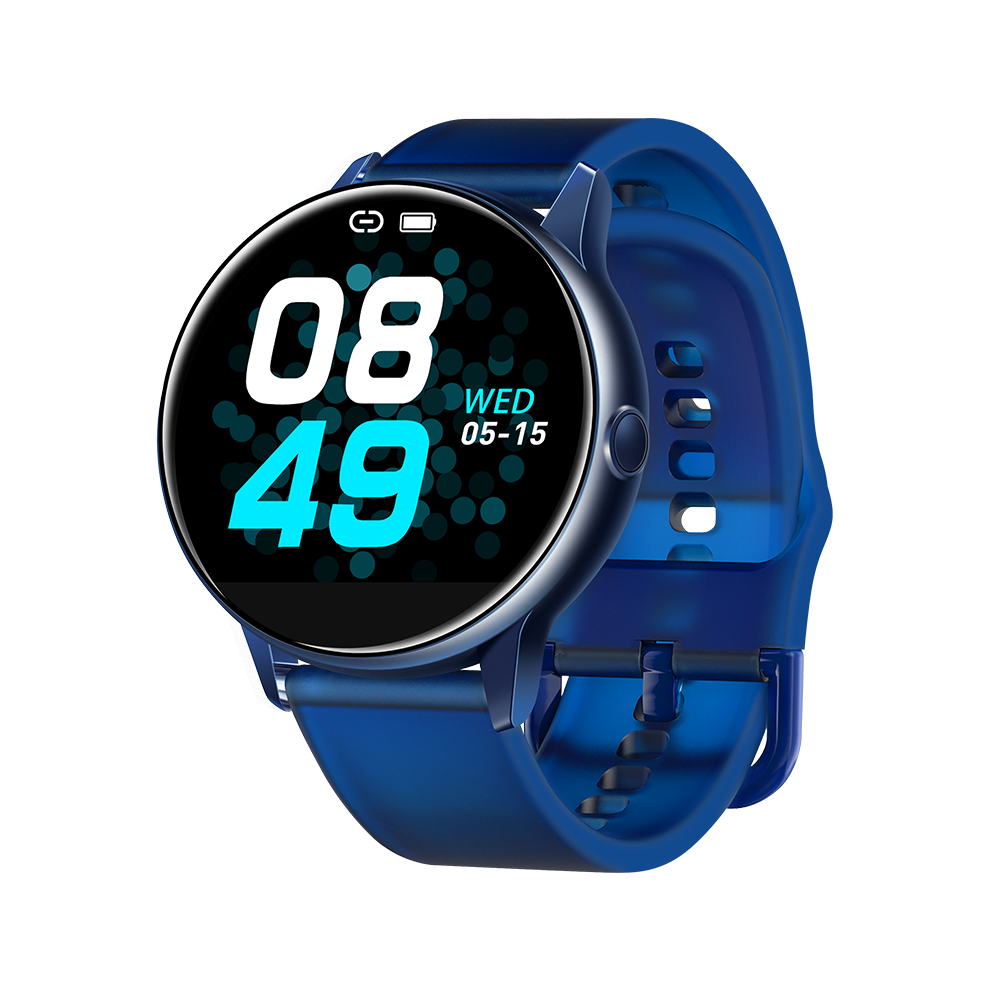 (Blue-Silicone) Real Full Touch Screen Quick Release Strap IP68 Heart Rate O2 Facebook Reminder Fashion Smart Watch