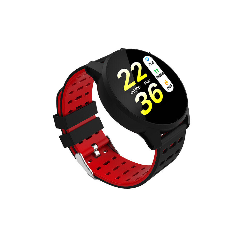 (Red) Dynamic Heart Rate Blood Pressure Oxygen Round Dial Sport Modes Smart Watch