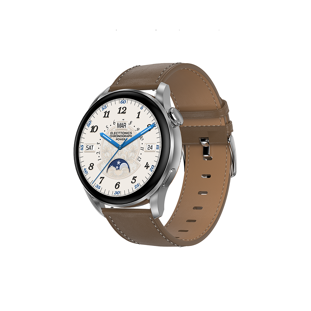 (Brown-PU Leather) 1.36 inch Full Touch Screen Bluetooth Calling PPG+ECG Heart Rate Blood Oxygen Monitor 100+ Watch Faces IP68 Waterproof Smart Watch