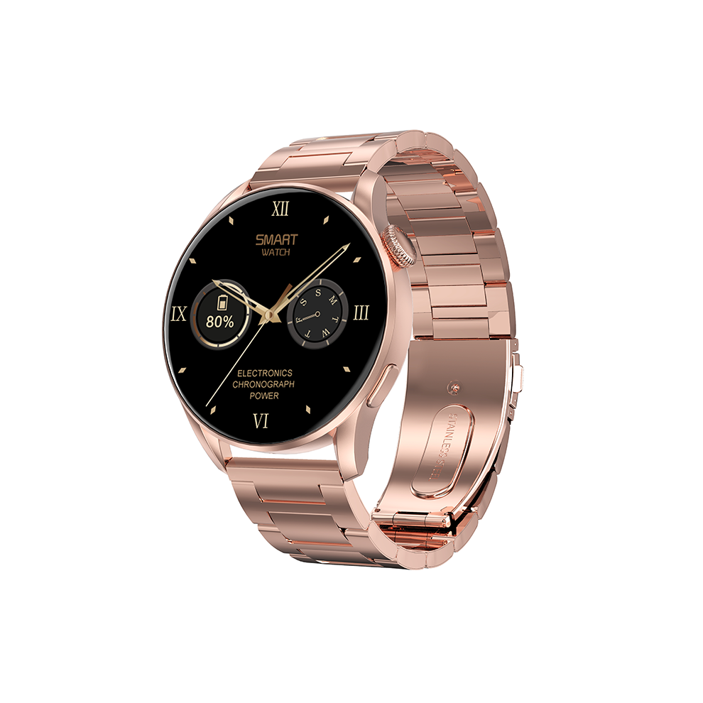 (Rose gold-Steel) 1.36 inch Full Touch Screen Bluetooth Calling PPG+ECG Heart Rate Blood Oxygen Monitor 100+ Watch Faces IP68 Waterproof Smart Watch