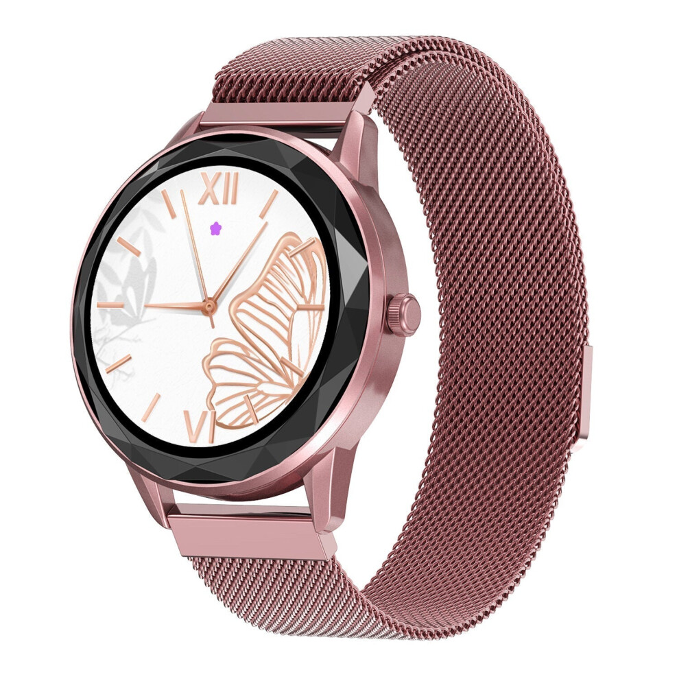 (Rose gold-Steel) 1.09 IPS Full Touch Screen Fashion Custom Dial Female Smart Bracelet Health Reminder