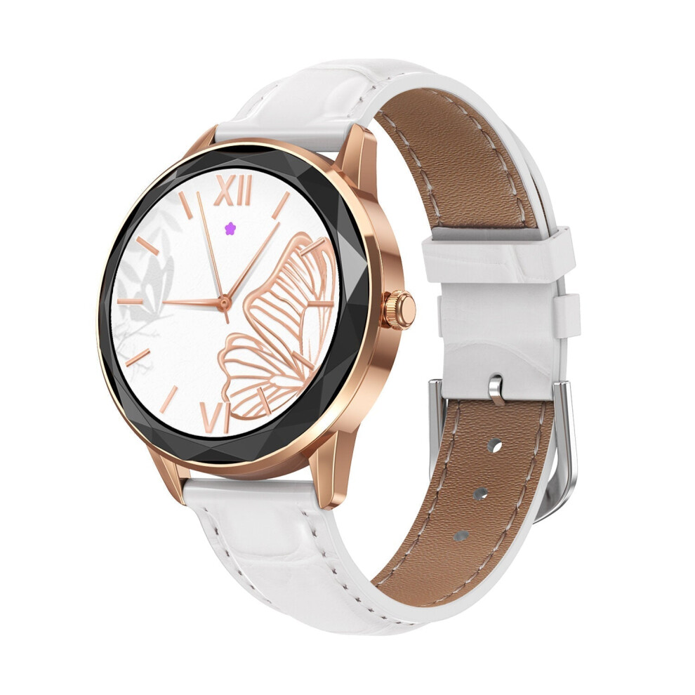 (White&Gold-Steel) 1.09 IPS Full Touch Screen Fashion Custom Dial Female Smart Bracelet Health Reminder
