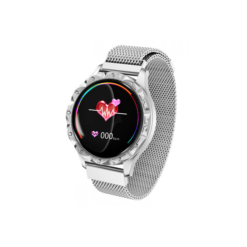 (Silver) Strap Physiological Cycle Blood Pressure Monitor Multiple Sports Mode Fashion Smart Watch