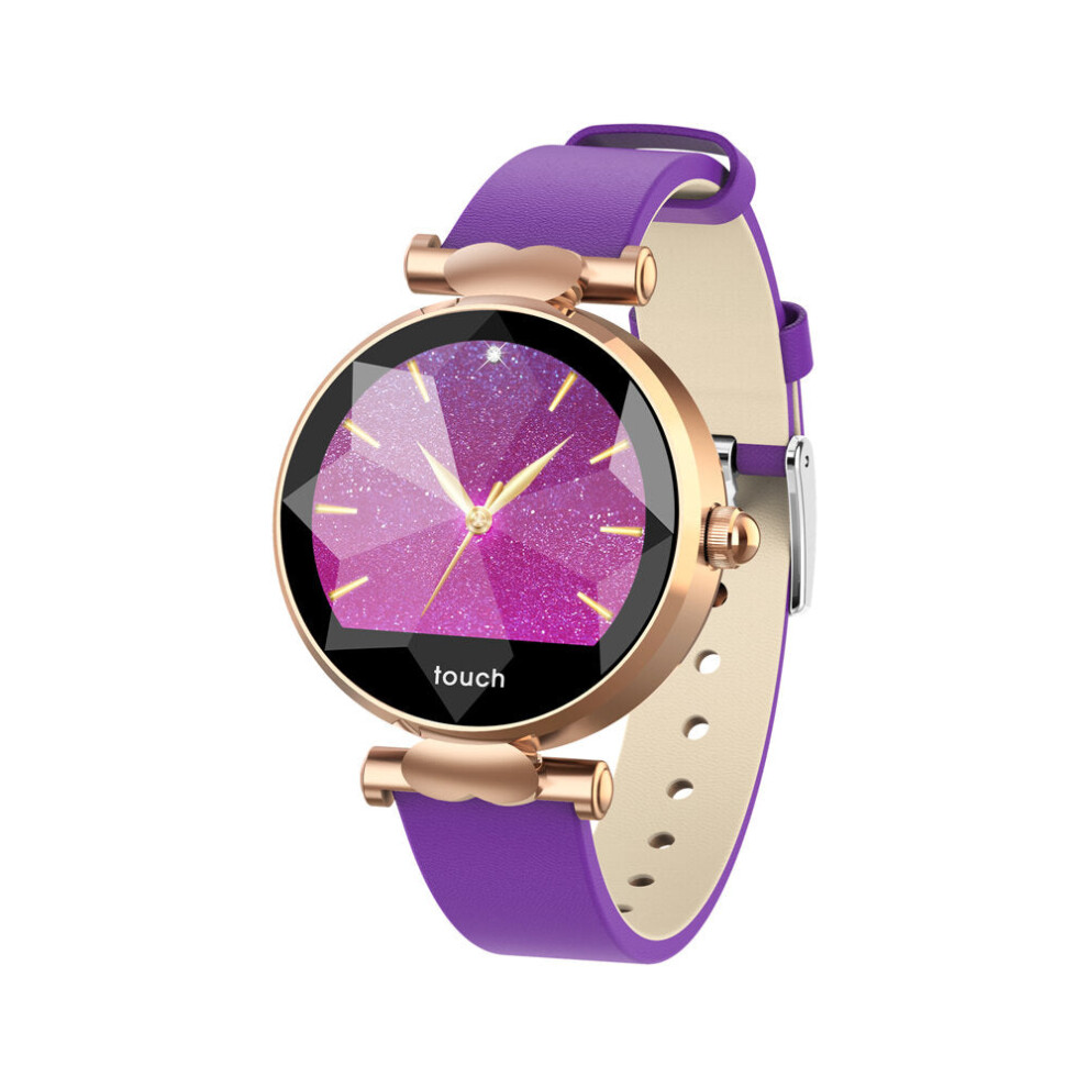 (Gold-purple) Female Menstrual Period Record Blood Pressure Leather Strap Fashion Smart Watch Whatsapp Reminder 8 Sports Mode