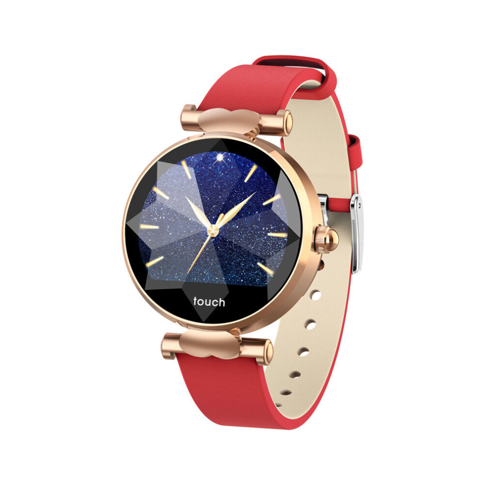 (Gold-red) Female Menstrual Period Record Blood Pressure Leather Strap Fashion Smart Watch Whatsapp Reminder 8 Sports Mode