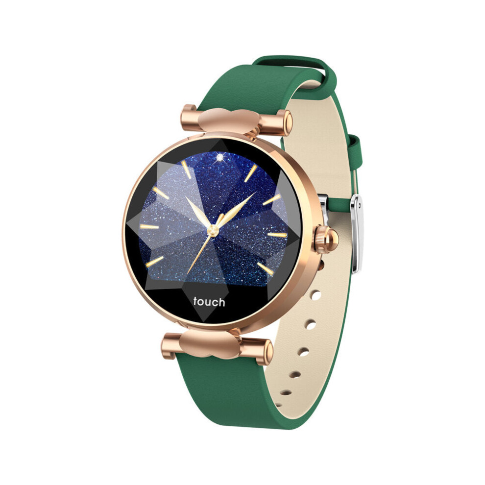 (Gold-green) Female Menstrual Period Record Blood Pressure Leather Strap Fashion Smart Watch Whatsapp Reminder 8 Sports Mode