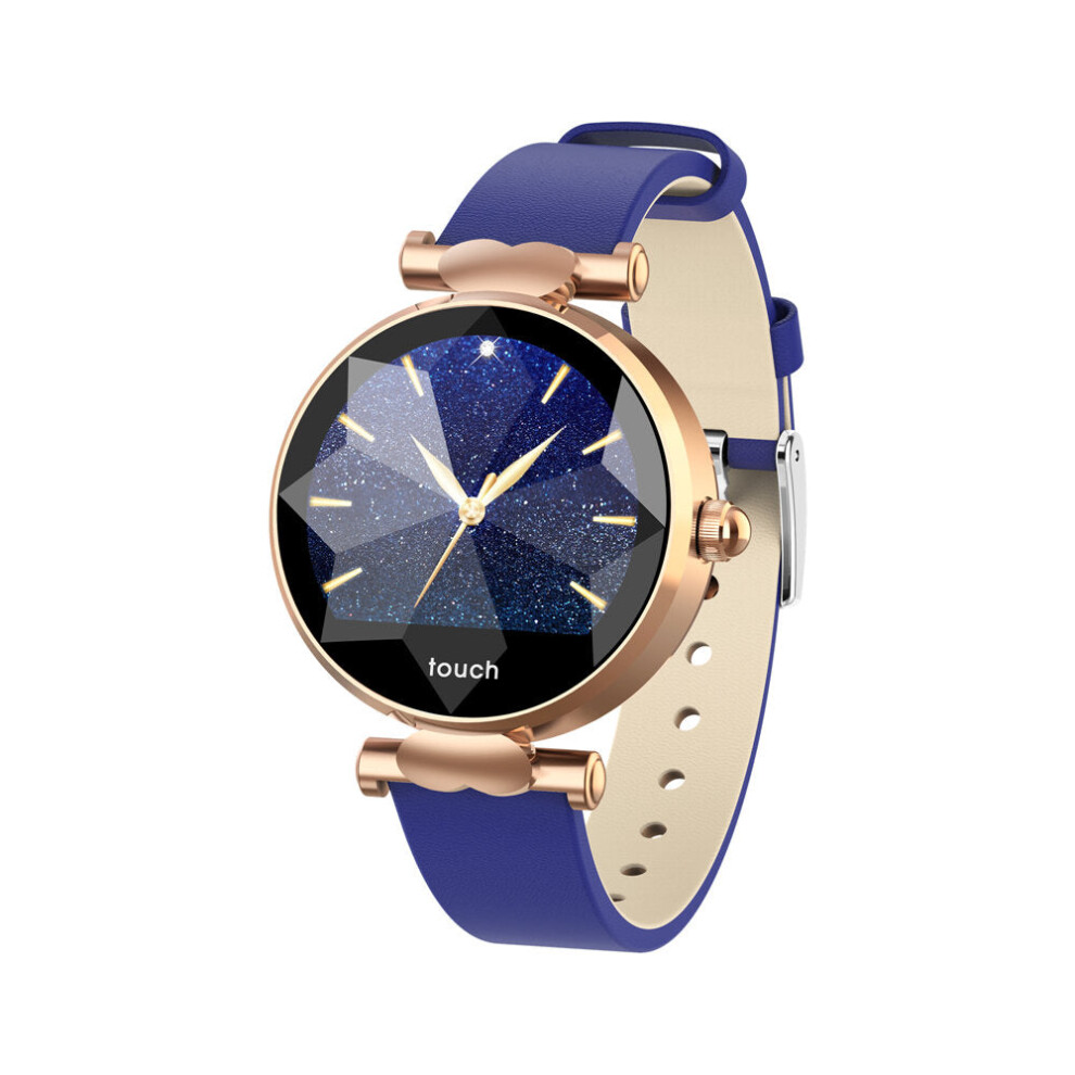 (Gold-blue) Female Menstrual Period Record Blood Pressure Leather Strap Fashion Smart Watch Whatsapp Reminder 8 Sports Mode