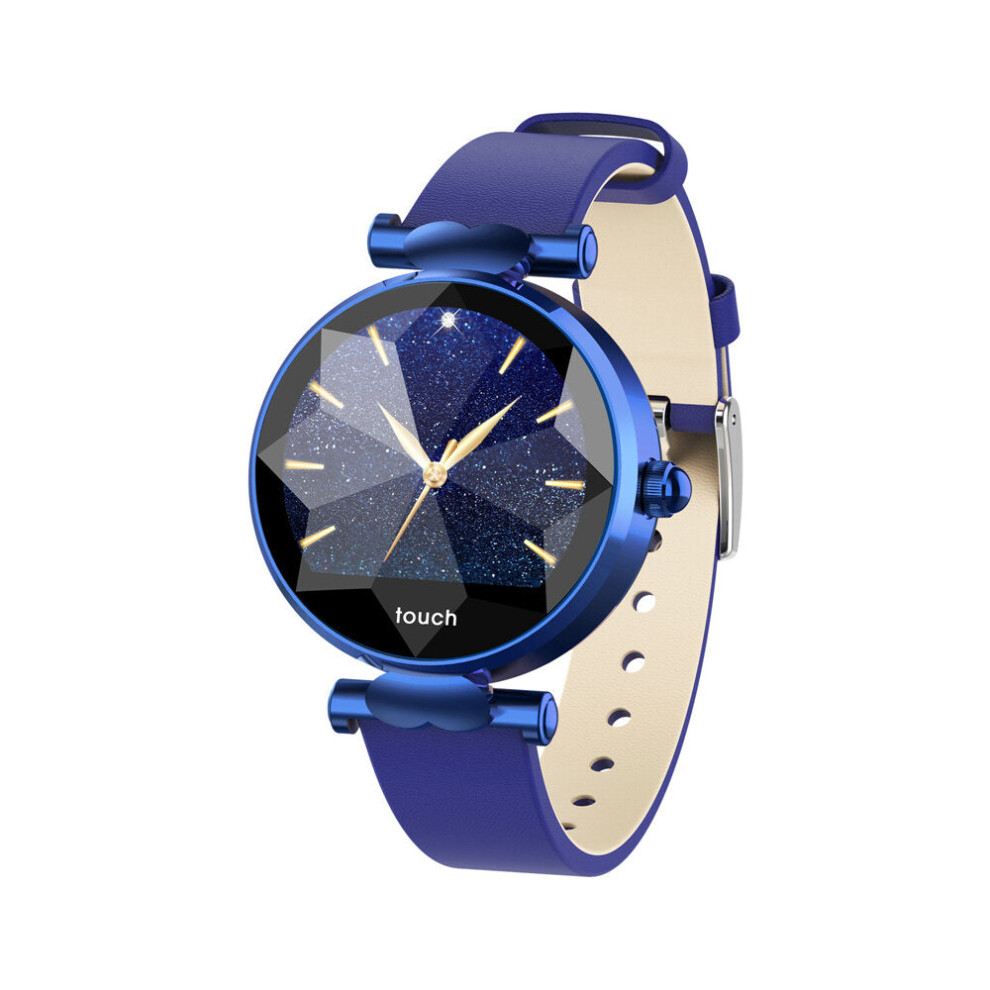 (Blue) Female Menstrual Period Record Blood Pressure Leather Strap Fashion Smart Watch Whatsapp Reminder 8 Sports Mode