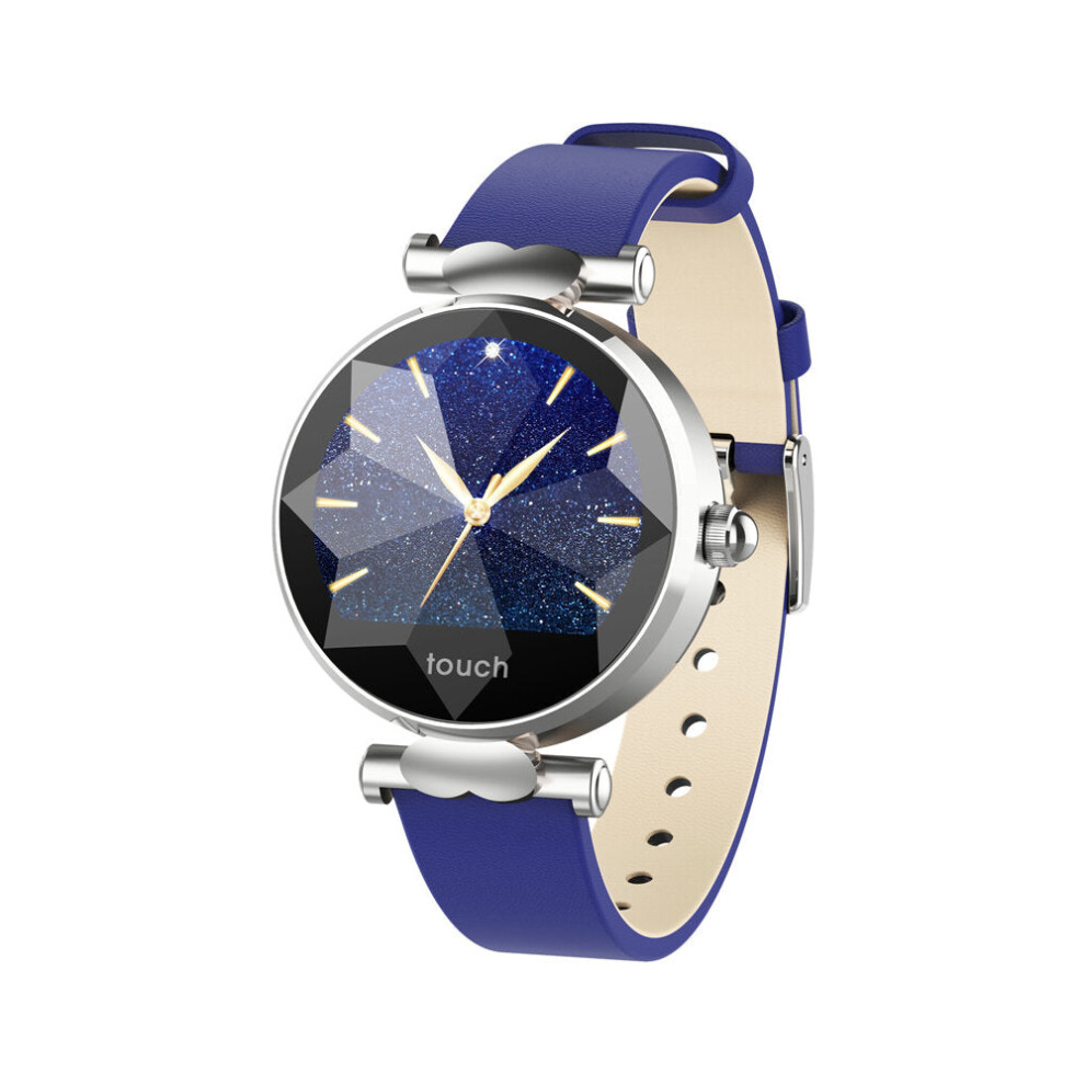 (Silver-blue) Female Menstrual Period Record Blood Pressure Leather Strap Fashion Smart Watch Whatsapp Reminder 8 Sports Mode