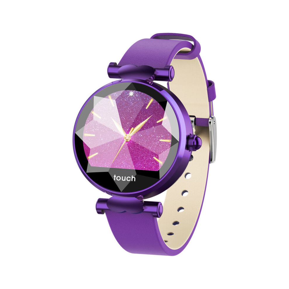 (Purple) Female Menstrual Period Record Blood Pressure Leather Strap Fashion Smart Watch Whatsapp Reminder 8 Sports Mode