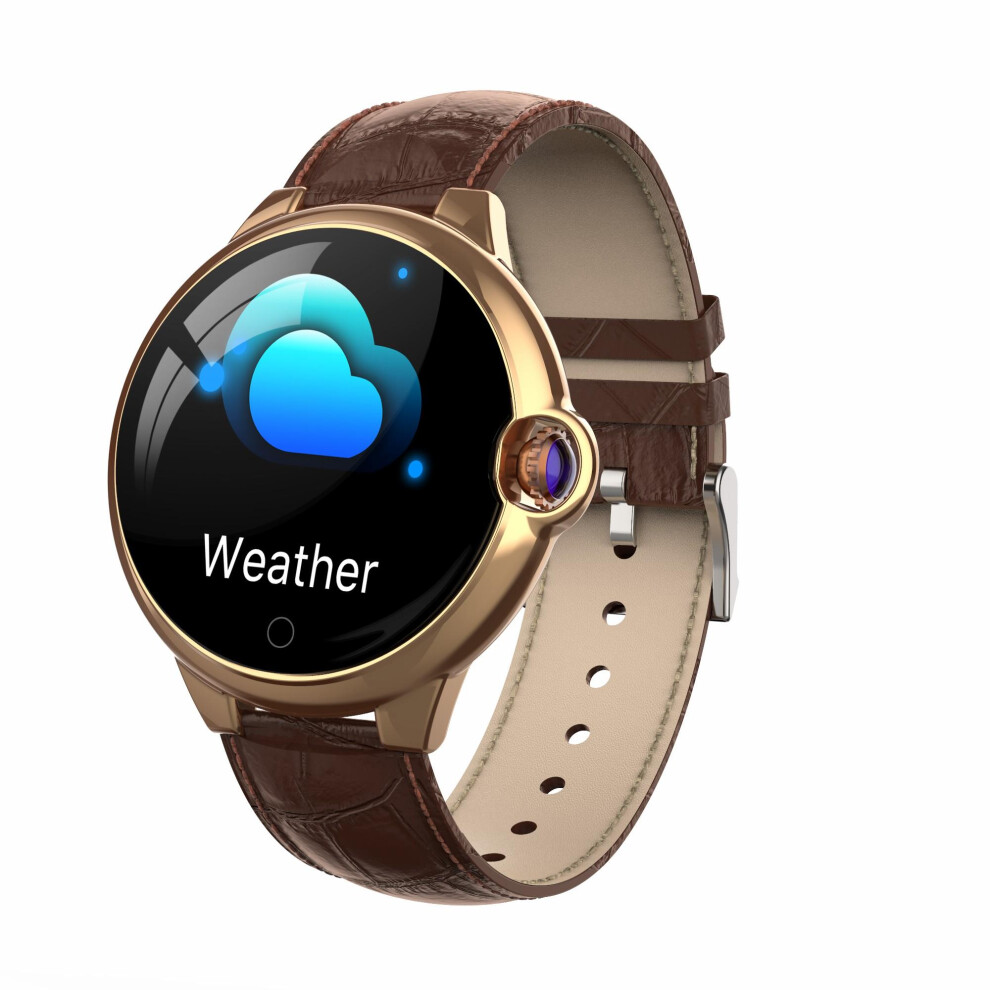 (Brown-leather) Sapphire Glass Screen Ultra-thin Body Heart Rate Sleep WhatsApp Reminder 45Days Standby Smart Watch