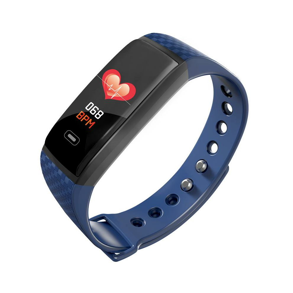 (Blue) 24-hour Heart Rate Sleep Monitor Sports Mode Brightness Control SMS View Smart Watch Band