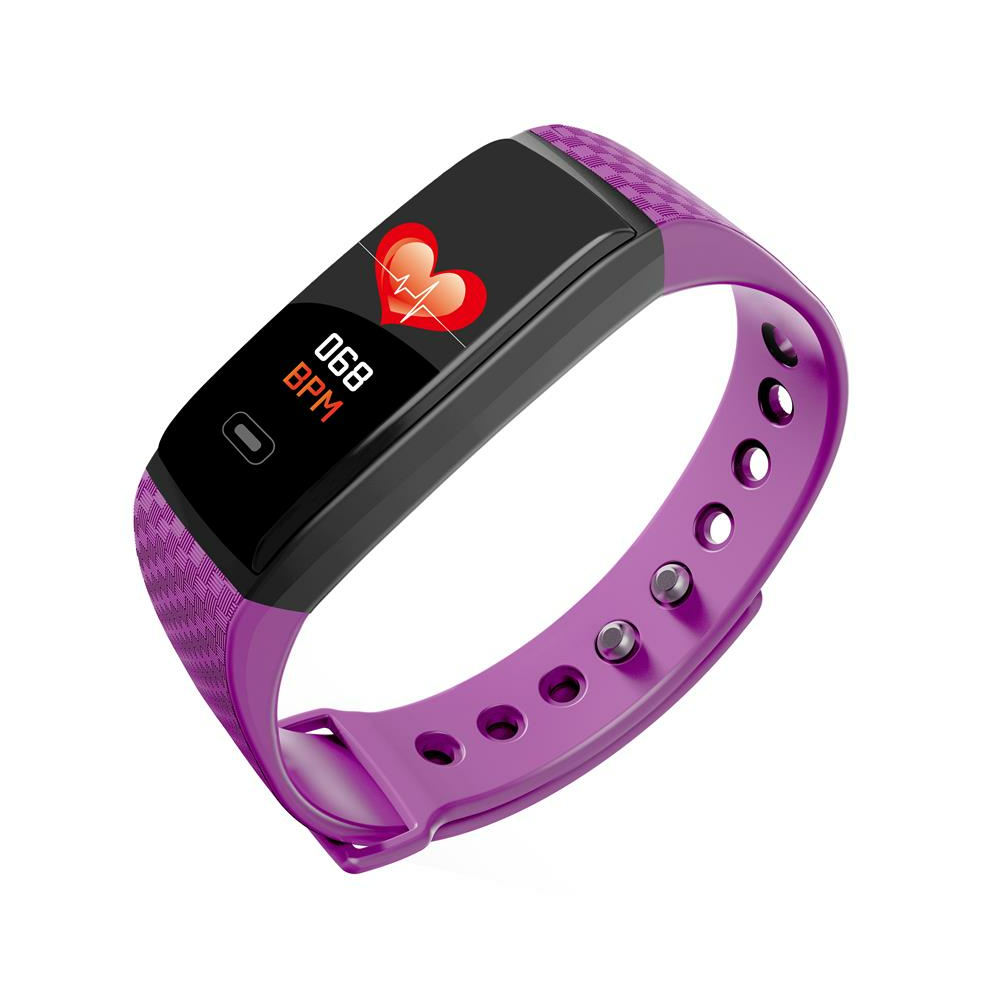 (Purple) 24-hour Heart Rate Sleep Monitor Sports Mode Brightness Control SMS View Smart Watch Band