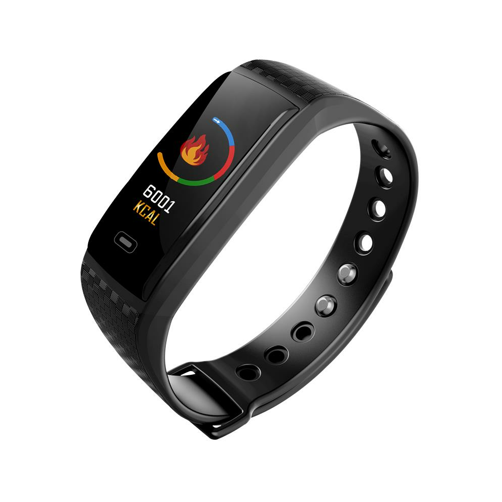 (Black) 24-hour Heart Rate Sleep Monitor Sports Mode Brightness Control SMS View Smart Watch Band