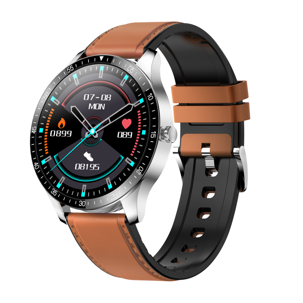 (-Leather) Bluetooth 5.0 Full Touch Hd Screen Heart Rate Blood Pressure Monitor 30 Days Standby Multiple Watch Face Ip68 Waterproof Ultra-Thin Sm Brown 9495687798745