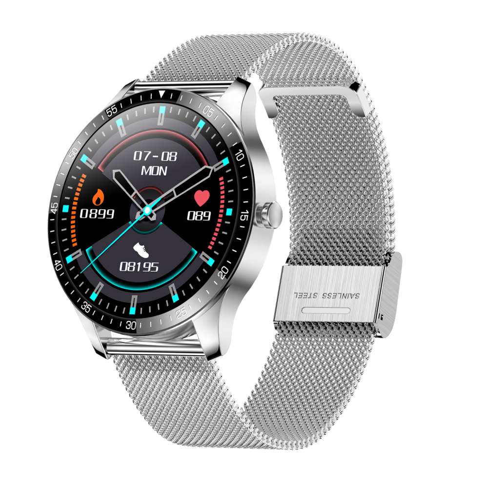 (-Steel) Bluetooth 5.0 Full Touch Hd Screen Heart Rate Blood Pressure Monitor 30 Days Standby Multiple Watch Face Ip68 Waterproof Ultra-Thin Sma Silver 9495687798769